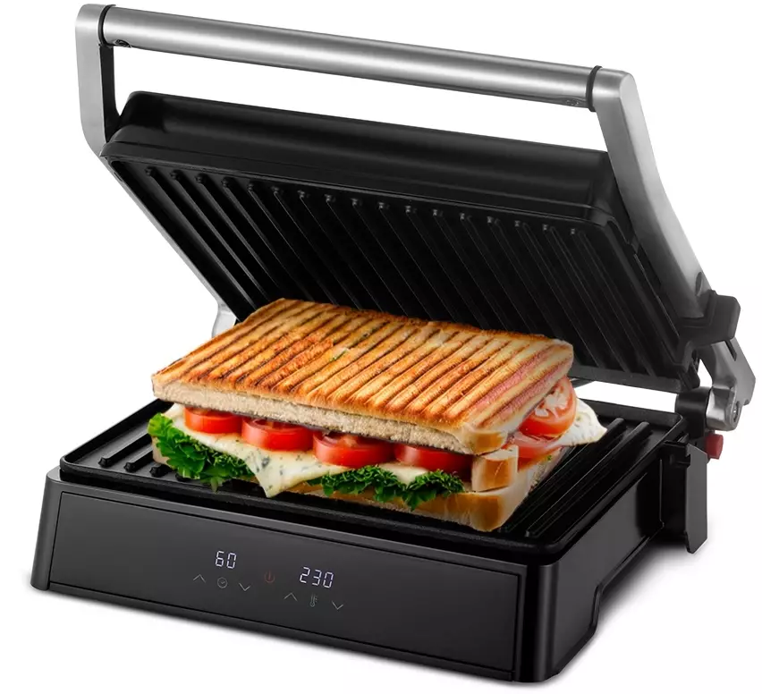 Обзор электрогриля Kitfort КТ-3664: стильный, мощный и универсальный гриль для приготовления вкусных блюд дома серебристого и черного цвета.