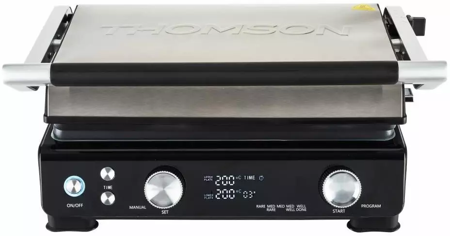 Обзор электрогриля Thomson GC30E01: стильное и функциональное решение для приготовления вкусных блюд дома в черном и серебристом исполнении.