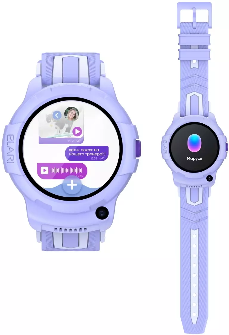 Обзор детских смарт-часов ELARI KidPhone 4G Wink: стильный дизайн, безопасность и связь для вашего ребенка в лиловом цвете.
