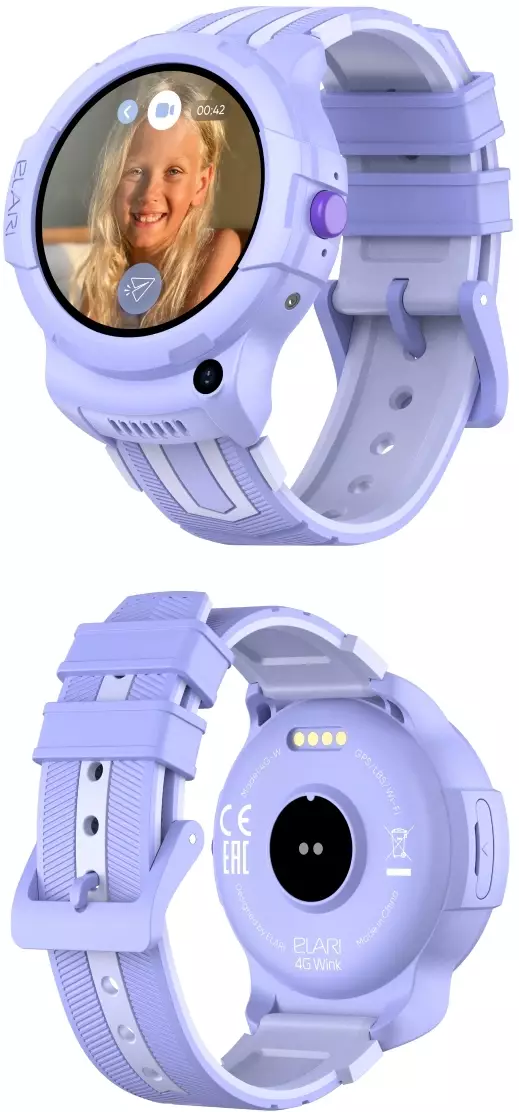 Обзор детских смарт-часов ELARI KidPhone 4G Wink: стильный дизайн, безопасность и связь для вашего ребенка в лиловом цвете.