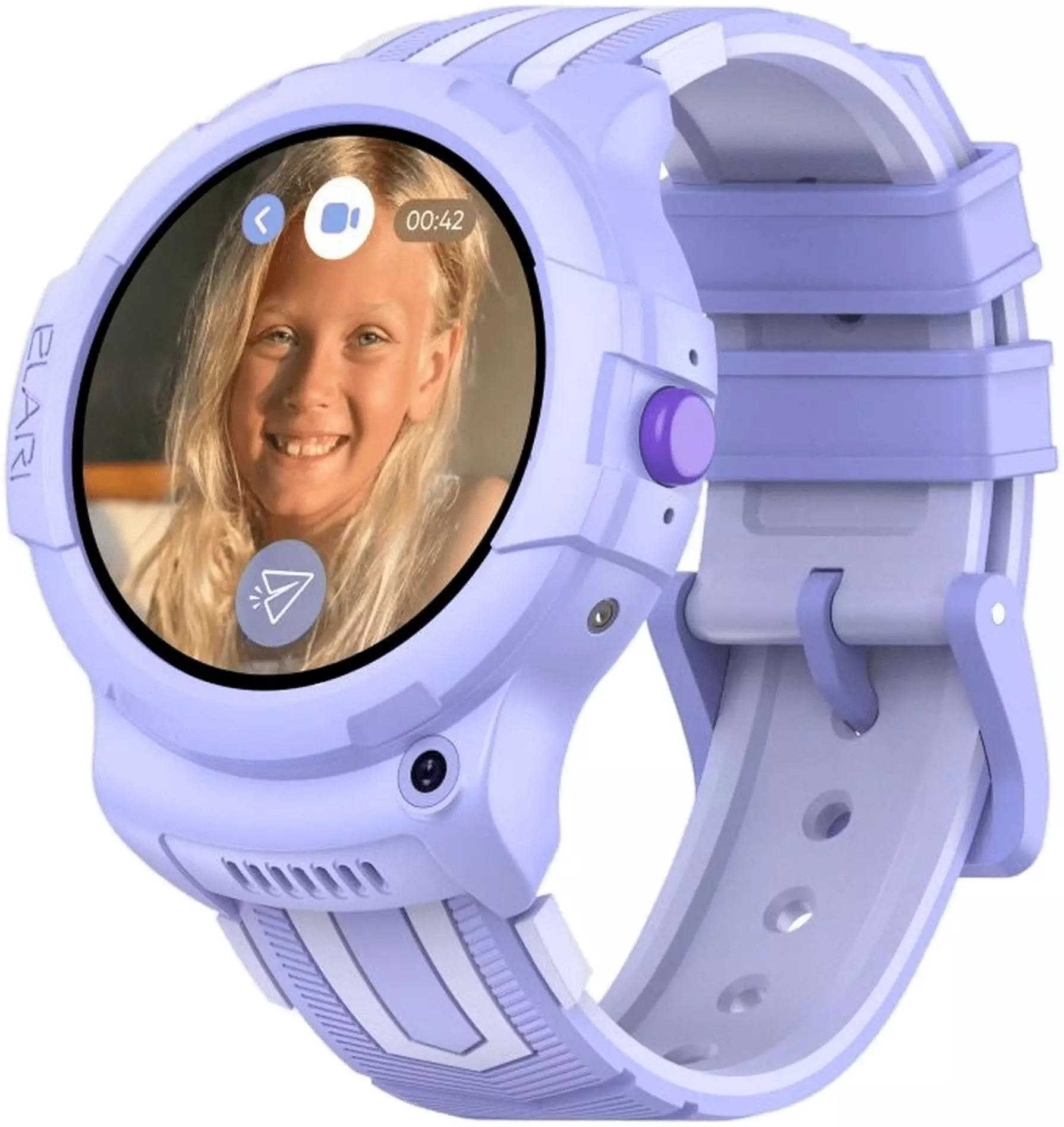 Обзор детских смарт-часов ELARI KidPhone 4G Wink: стильный дизайн, безопасность и связь для вашего ребенка в лиловом цвете.
