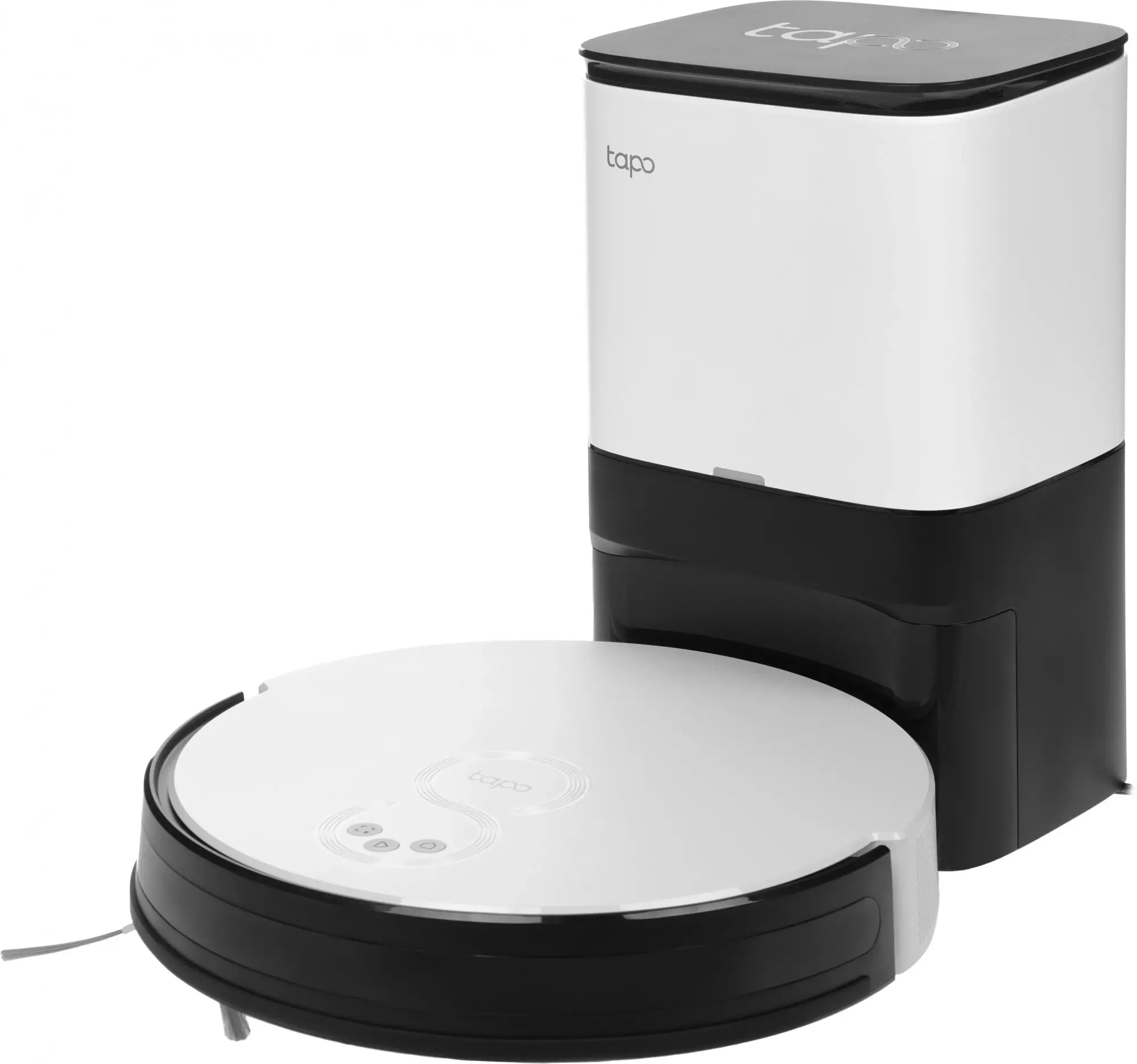 Обзор робота-пылесоса TP-Link Tapo RV10 Plus: идеальный помощник для поддержания чистоты вашего дома в белом и черном цвете.