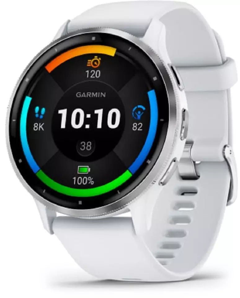 Обзор смарт-часов GARMIN Venu 3: Стильный дизайн, расширенные функции для здоровья и фитнеса в сером/серебристом исполнении.